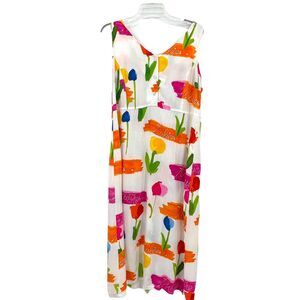 Jams World White Empire Waist‎ Tank Maxi Floral Tulip Dress Med